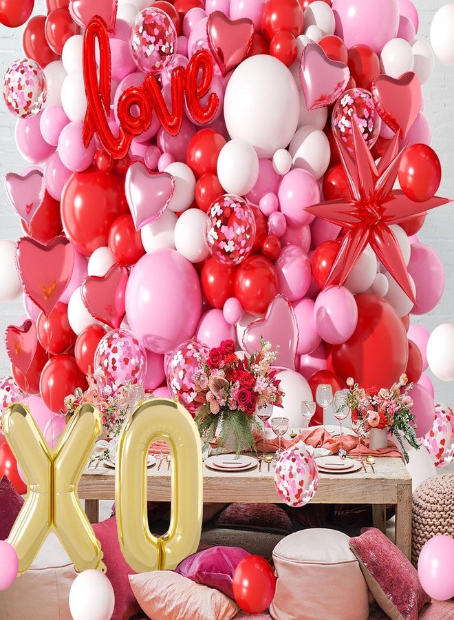 KMCCUMBER Valentines Day Balloon Set, 145Pcs Red Pink White Gold Valentines Balloons with Love Heart Foil Balloons for Valentines Day Decoration Party Supplies - Image 4